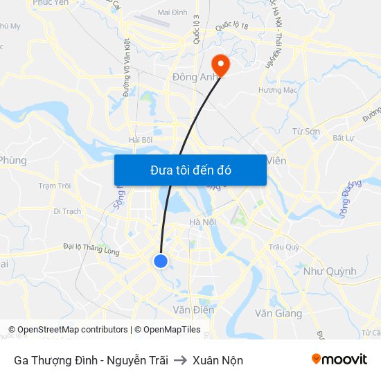 Ga Thượng Đình - Nguyễn Trãi to Xuân Nộn map