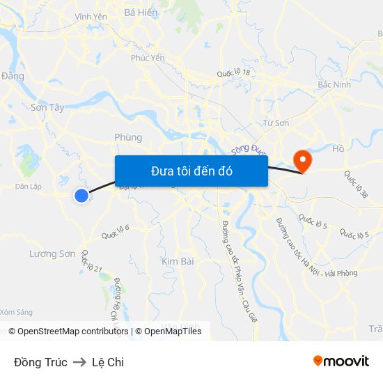 Đồng Trúc to Lệ Chi map