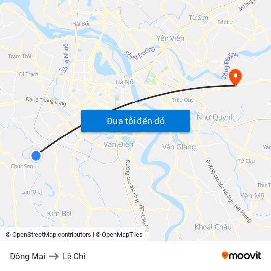 Đồng Mai to Lệ Chi map