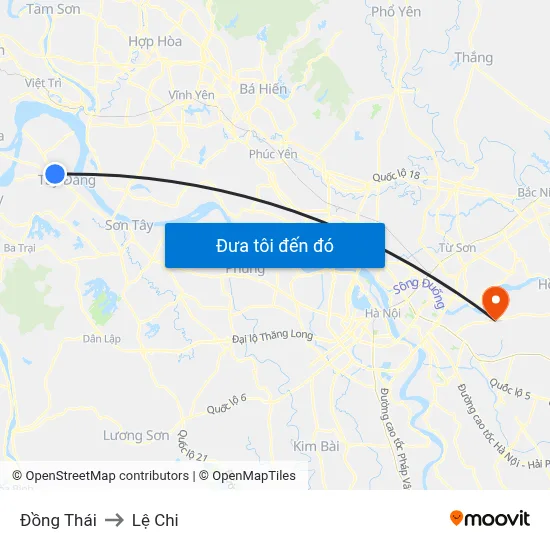 Đồng Thái to Lệ Chi map