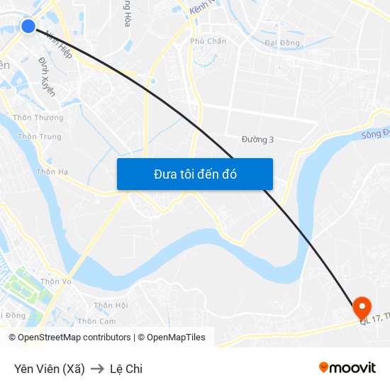 Yên Viên (Xã) to Lệ Chi map