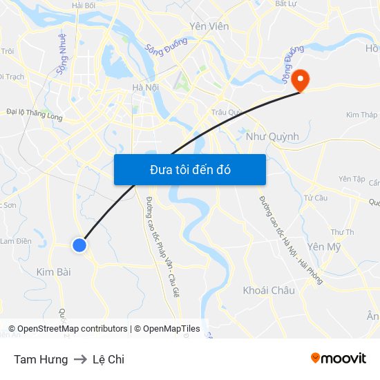 Tam Hưng to Lệ Chi map