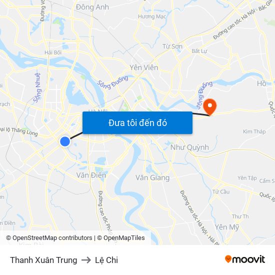 Thanh Xuân Trung to Lệ Chi map