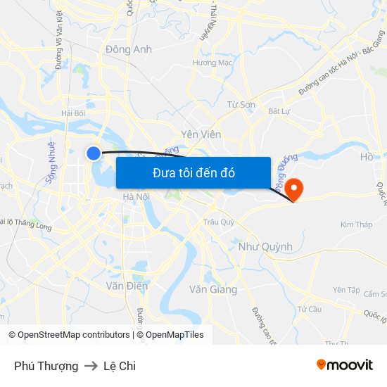 Phú Thượng to Lệ Chi map