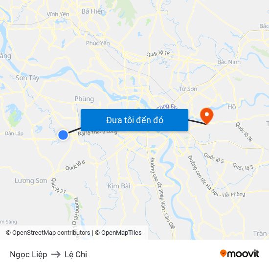 Ngọc Liệp to Lệ Chi map