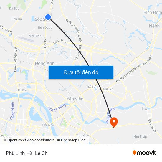 Phù Linh to Lệ Chi map