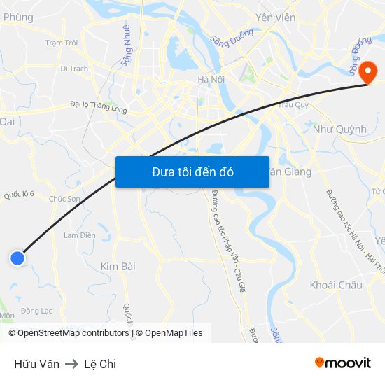Hữu Văn to Lệ Chi map