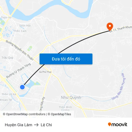 Huyện Gia Lâm to Lệ Chi map