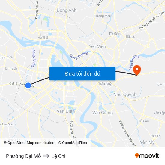 Phường Đại Mỗ to Lệ Chi map