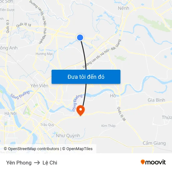 Yên Phong to Lệ Chi map