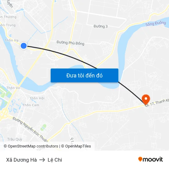 Xã Dương Hà to Lệ Chi map