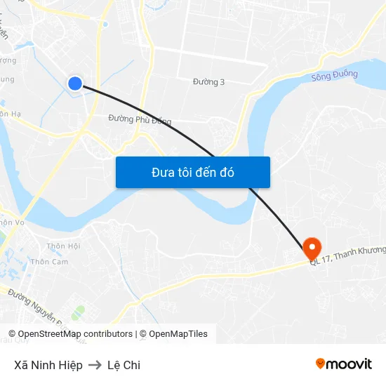 Xã Ninh Hiệp to Lệ Chi map