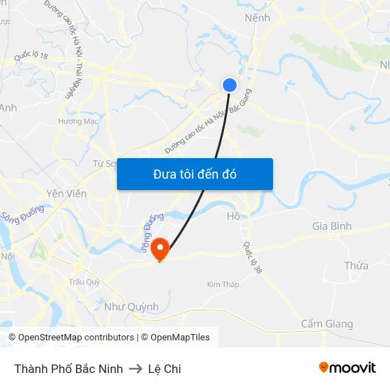Thành Phố Bắc Ninh to Lệ Chi map