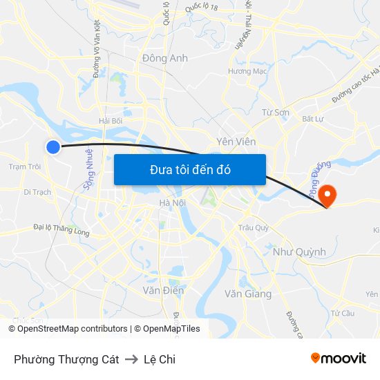 Phường Thượng Cát to Lệ Chi map