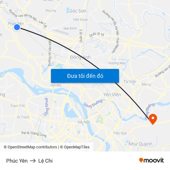 Phúc Yên to Lệ Chi map