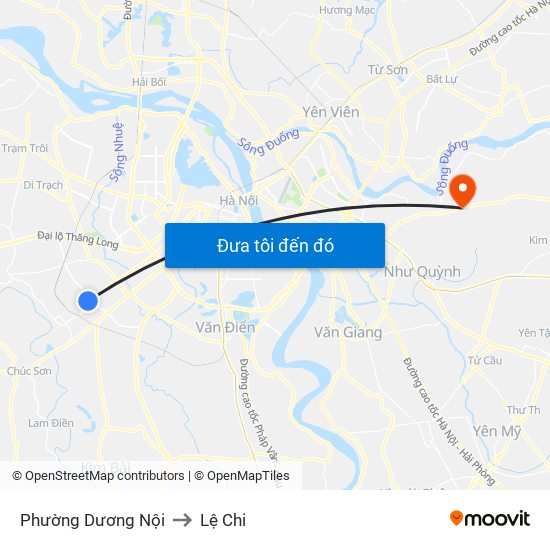 Phường Dương Nội to Lệ Chi map