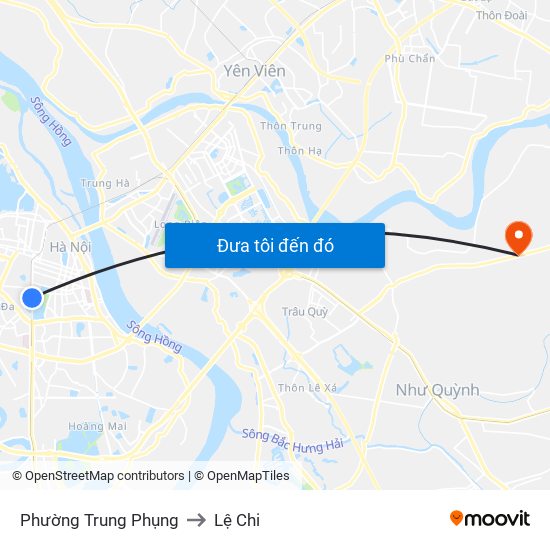 Phường Trung Phụng to Lệ Chi map