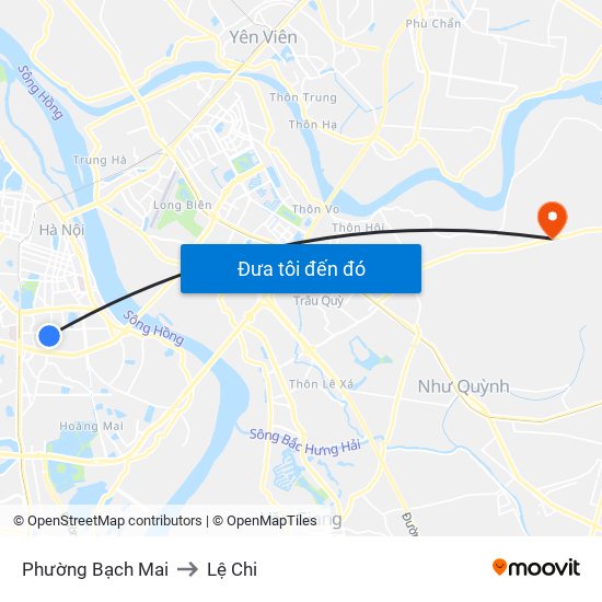 Phường Bạch Mai to Lệ Chi map