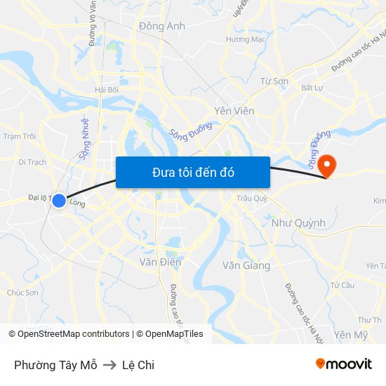 Phường Tây Mỗ to Lệ Chi map