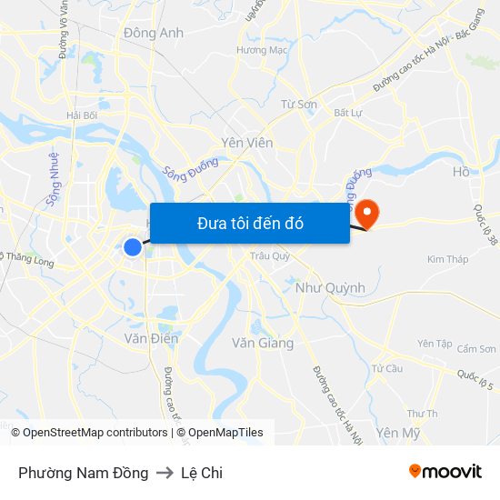 Phường Nam Đồng to Lệ Chi map