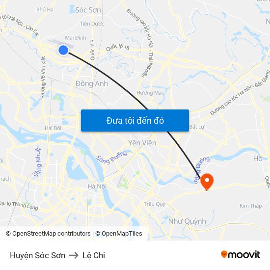 Huyện Sóc Sơn to Lệ Chi map