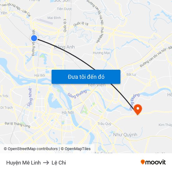 Huyện Mê Linh to Lệ Chi map