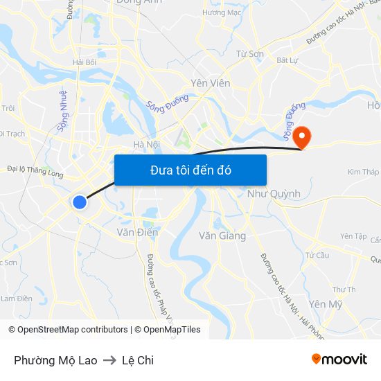 Phường Mộ Lao to Lệ Chi map