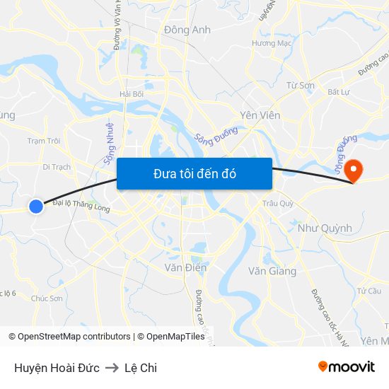 Huyện Hoài Đức to Lệ Chi map