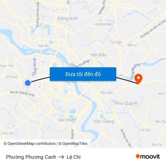 Phường Phương Canh to Lệ Chi map