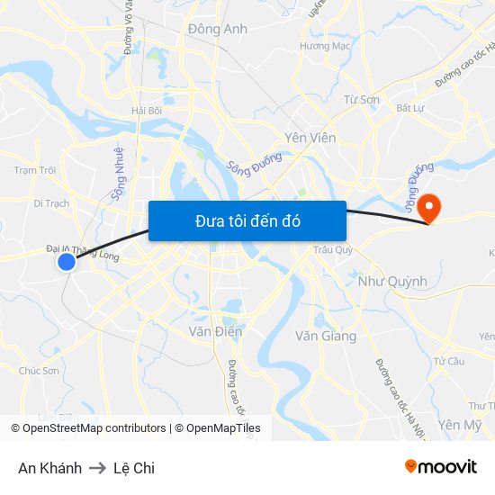 An Khánh to Lệ Chi map