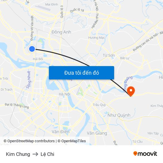 Kim Chung to Lệ Chi map