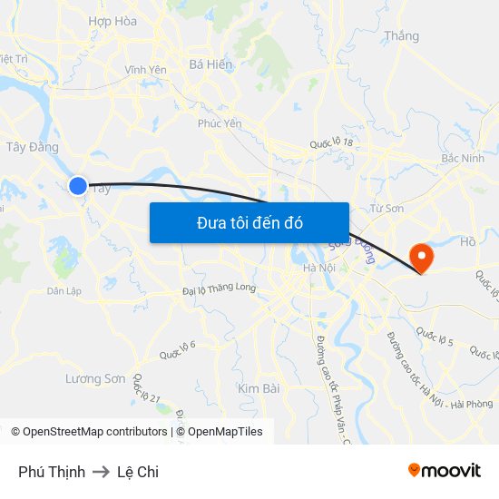 Phú Thịnh to Lệ Chi map