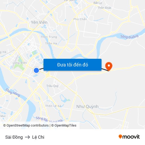 Sài Đồng to Lệ Chi map