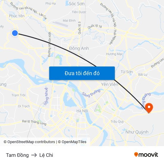 Tam Đồng to Lệ Chi map