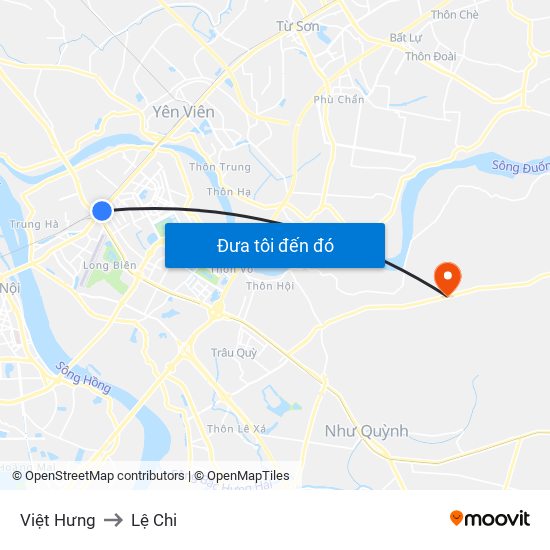 Việt Hưng to Lệ Chi map