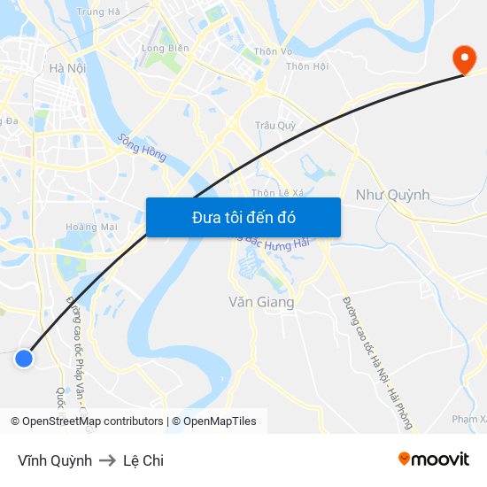Vĩnh Quỳnh to Lệ Chi map
