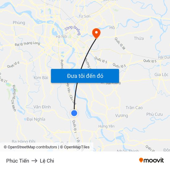 Phúc Tiến to Lệ Chi map