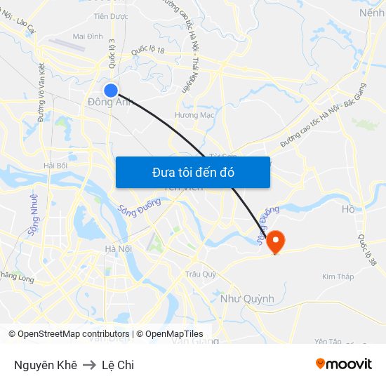 Nguyên Khê to Lệ Chi map