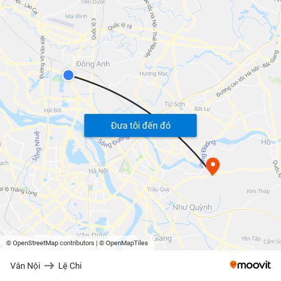 Vân Nội to Lệ Chi map