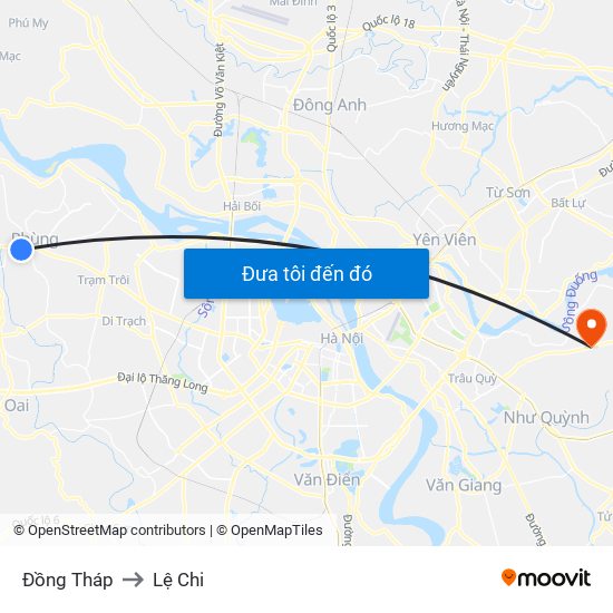 Đồng Tháp to Lệ Chi map