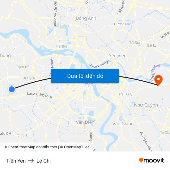 Tiền Yên to Lệ Chi map