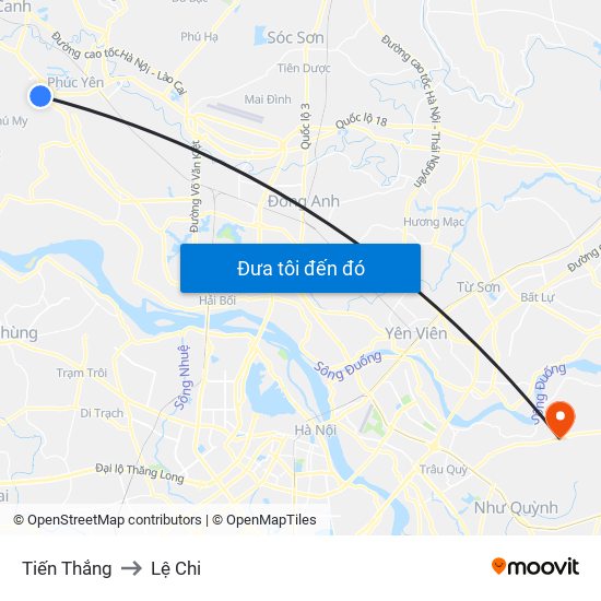 Tiến Thắng to Lệ Chi map
