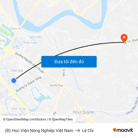 (B) Học Viện Nông Nghiệp Việt Nam to Lệ Chi map