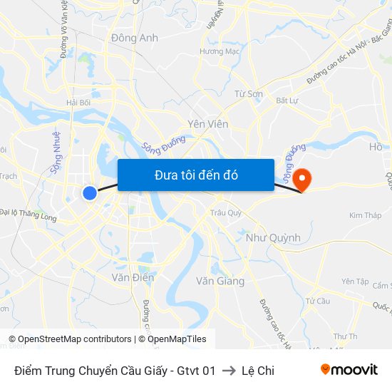 Điểm Trung Chuyển Cầu Giấy - Gtvt 01 to Lệ Chi map