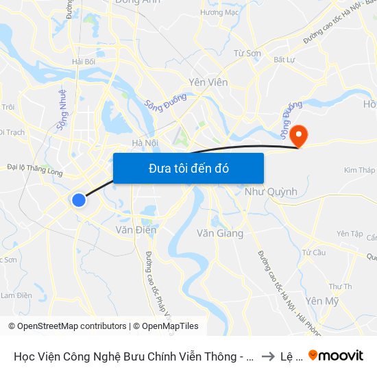 Học Viện Công Nghệ Bưu Chính Viễn Thông - Trần Phú (Hà Đông) to Lệ Chi map