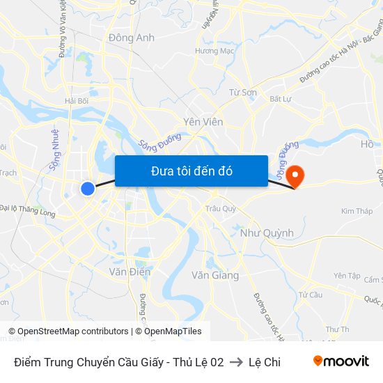 Điểm Trung Chuyển Cầu Giấy - Thủ Lệ 02 to Lệ Chi map