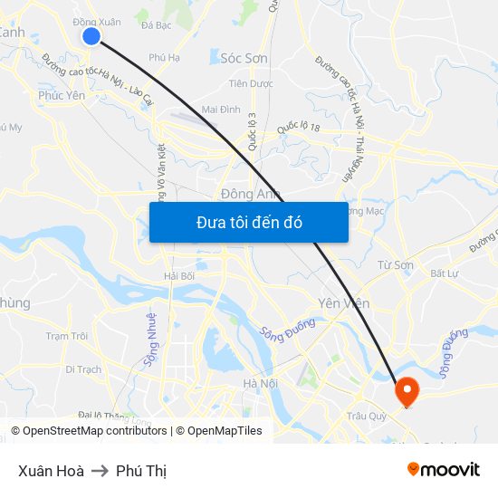 Xuân Hoà to Phú Thị map