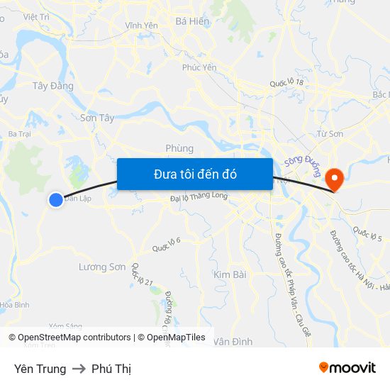 Yên Trung to Phú Thị map