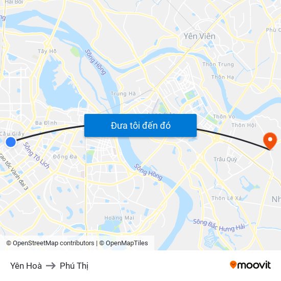 Yên Hoà to Phú Thị map