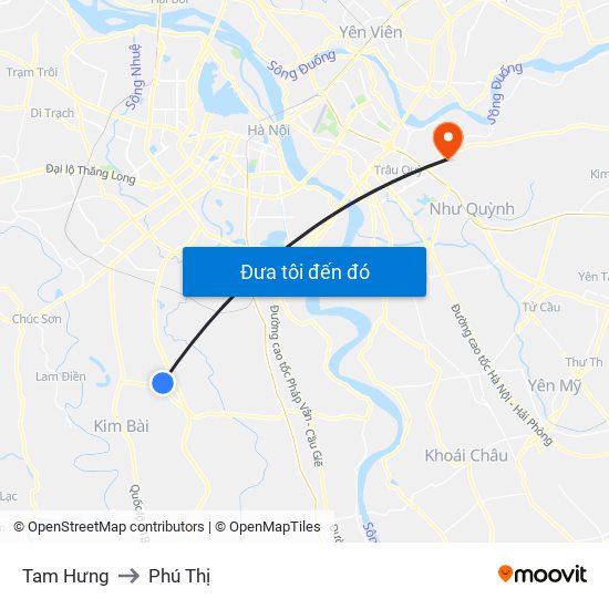 Tam Hưng to Phú Thị map